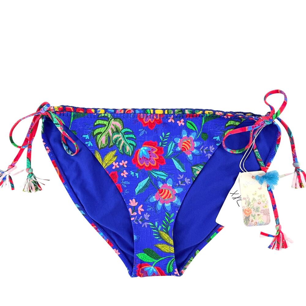 Johnny Was Rumba Mix String Bikini Bottom Sz XXL Blue Floral